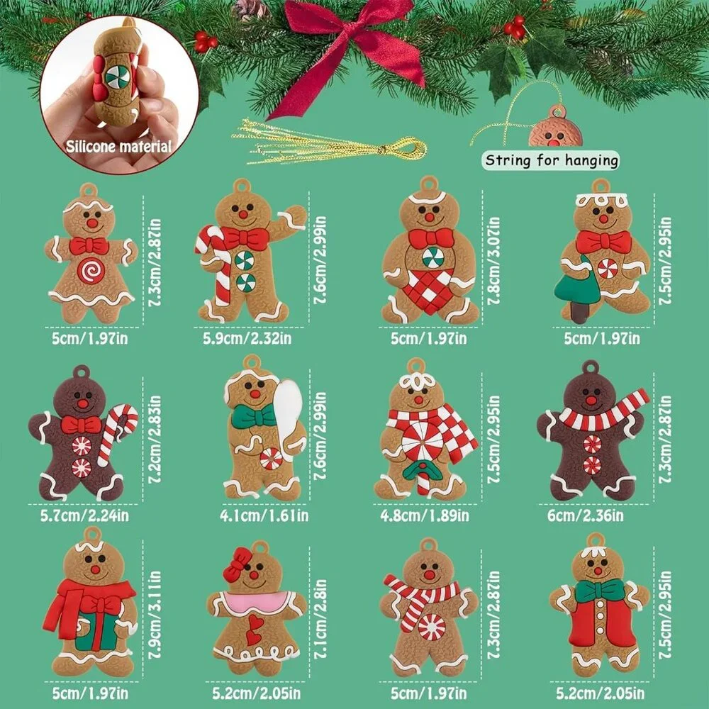 12pcs Gingerbread Man Ornaments for Christmas Tree 3 INCH